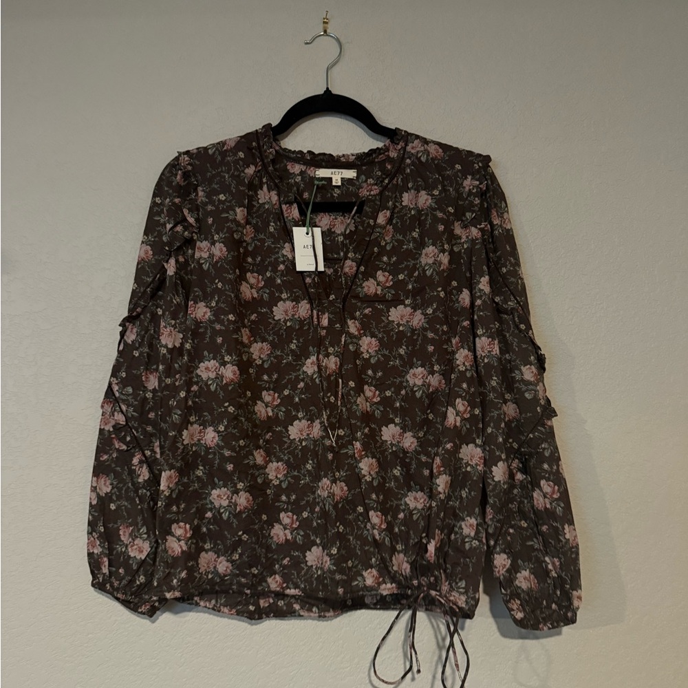 American Eagle Outfitters Floral Blouse in Brown and Pink